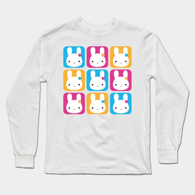 Kawaii Bunny Squares Long Sleeve T-Shirt by marcelinesmith